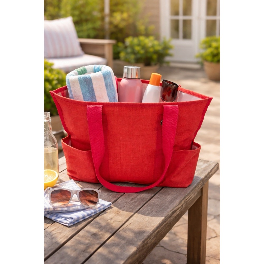 Thirty-One Organizing Utility Tote ,  Pink  Cross Pop with Exterior Pockets
